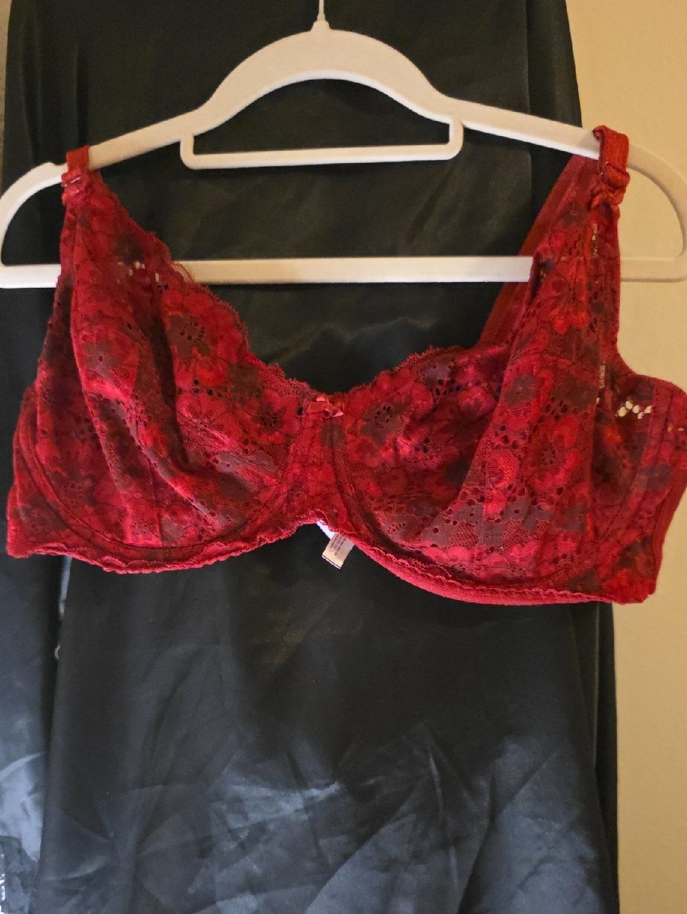 Red Lace Underwire Bra with Floral Embroidery